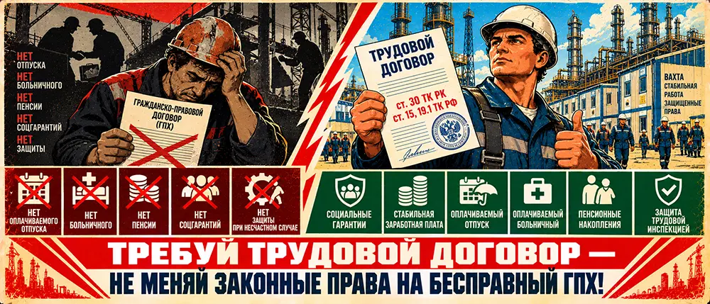 Договор ГПХ вместо трудового на вахте: скрытые риски, потеря стажа и как переквалифицировать договор через суд⚠️